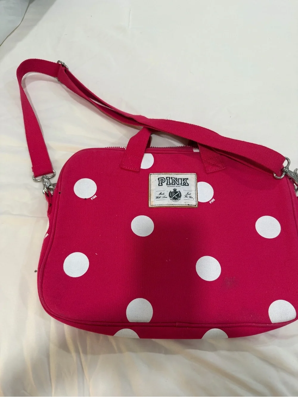 PINK Victoria's Secret Hot Pink Polka Dot Laptop Bag